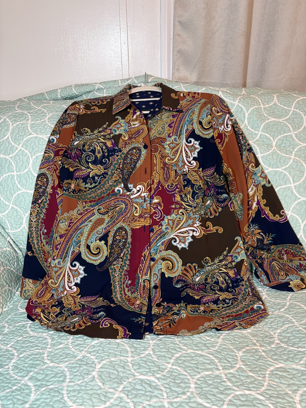 Source Unknown Multicolor Paisley Button-Up Blouse - Brown, Navy, Burgundy, Gold